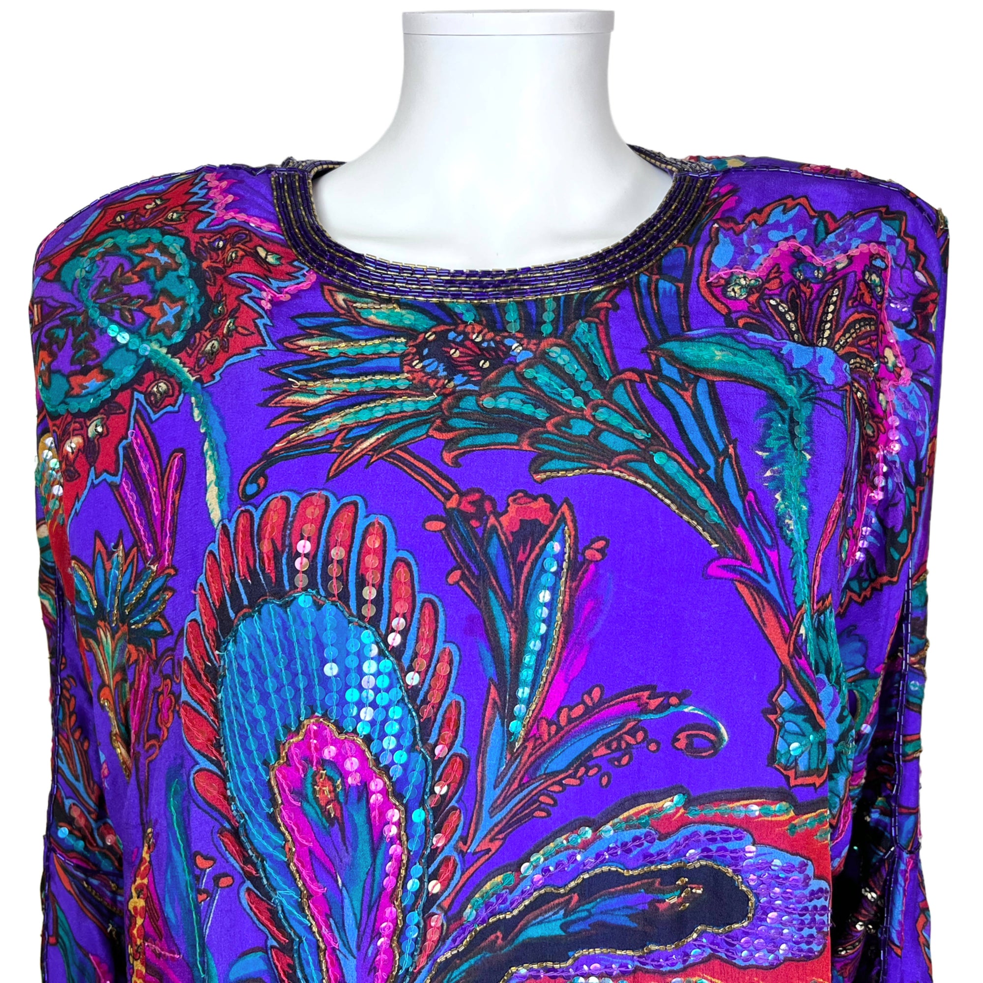 1980s Vintage Judith Ann Creations Dress Indian Silk Size M