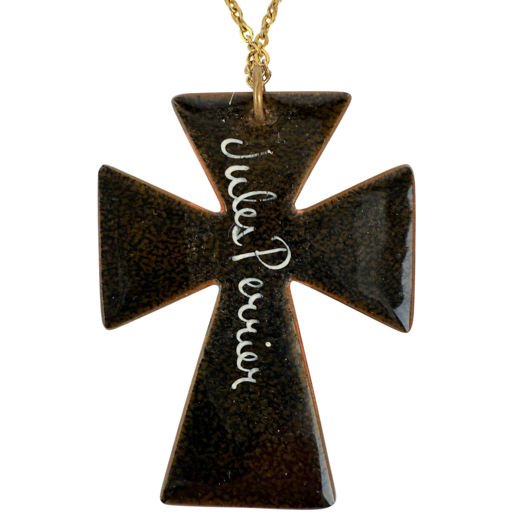 1960s Enamel on Copper Cross Pendant Necklace Jules Perrier