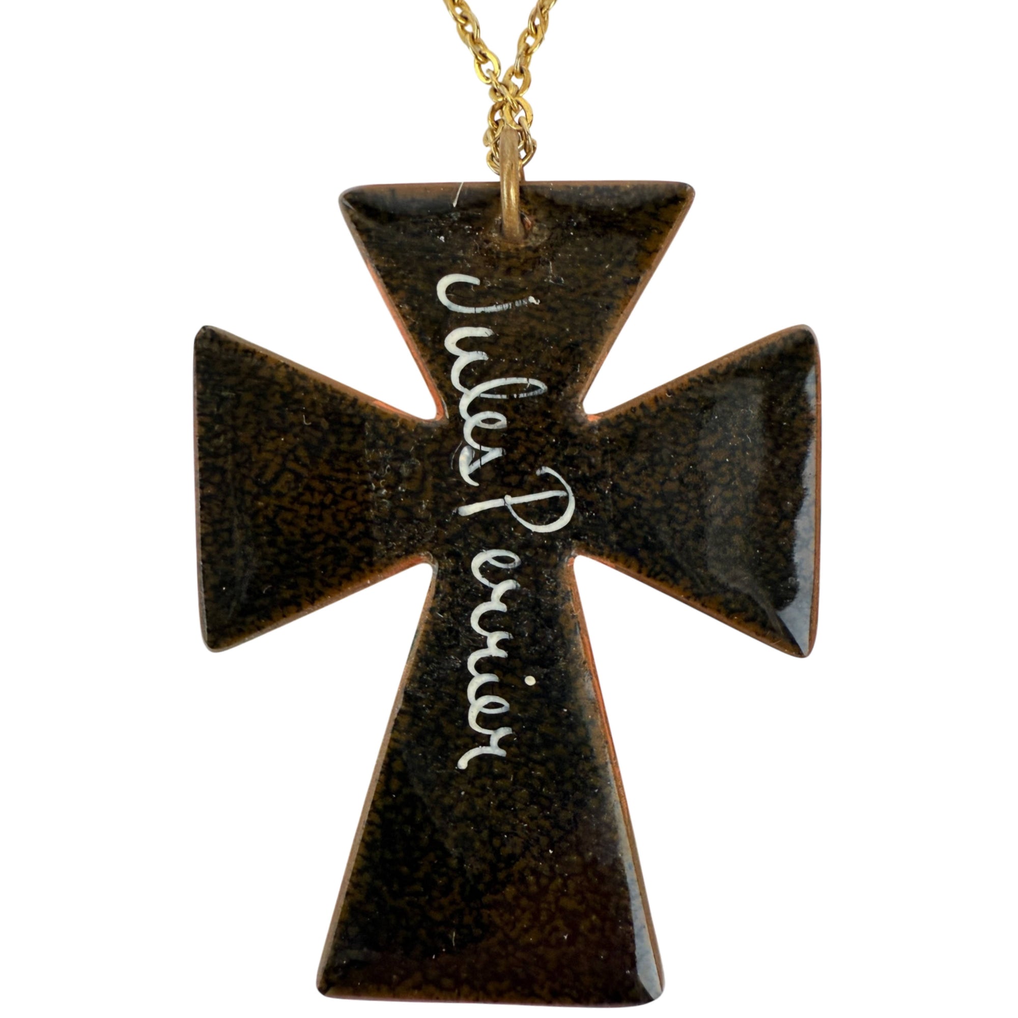 1960s Enamel on Copper Cross Pendant Necklace Jules Perrier