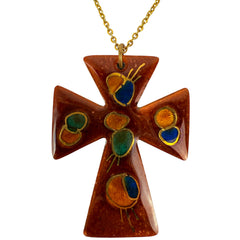1960s Enamel on Copper Cross Pendant Necklace Jules Perrier