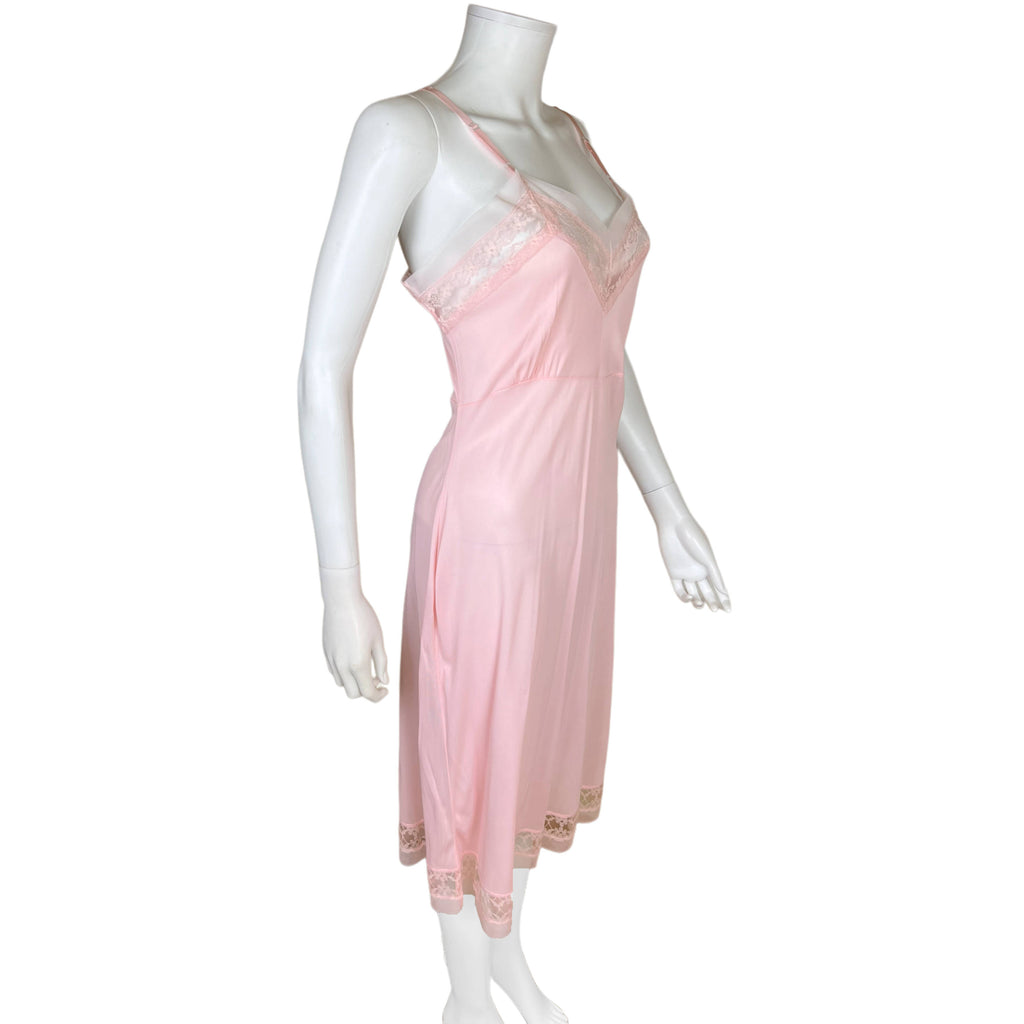 Vintage 1950s Slip Pink Nylon Lingerie with Lace Trim Sz 38