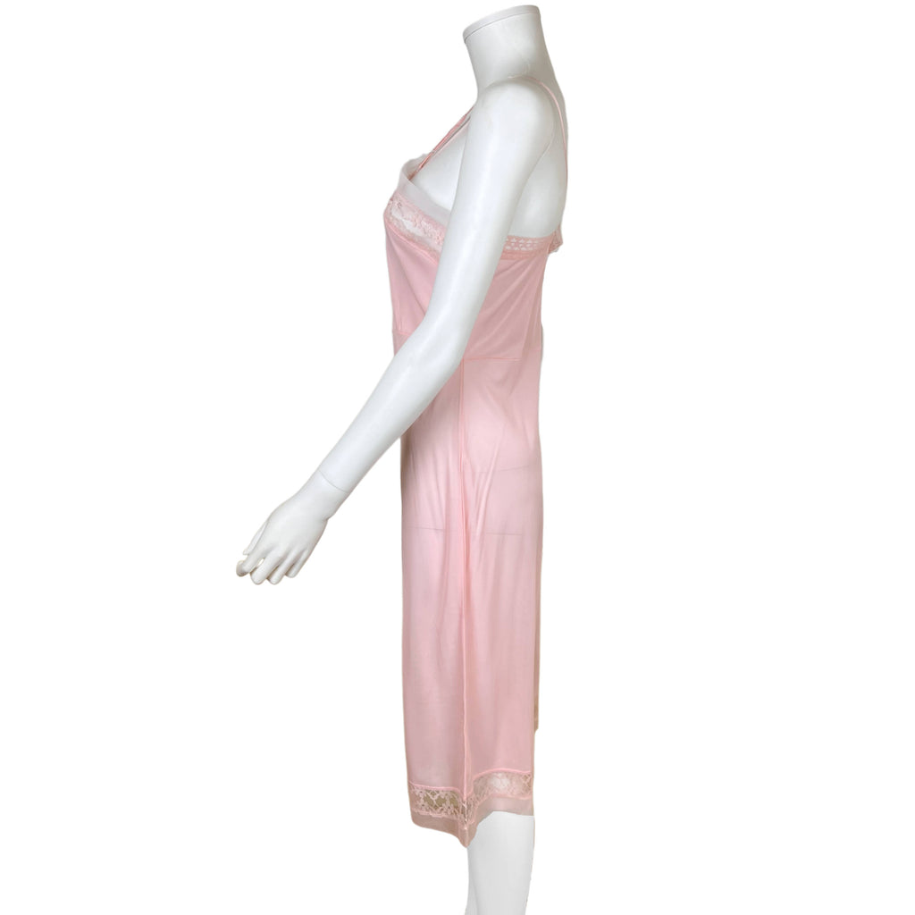 Vintage 1950s Slip Pink Nylon Lingerie with Lace Trim Sz 38