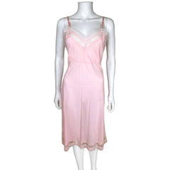 Vintage 1950s Slip Pink Nylon Lingerie with Lace Trim Sz 38