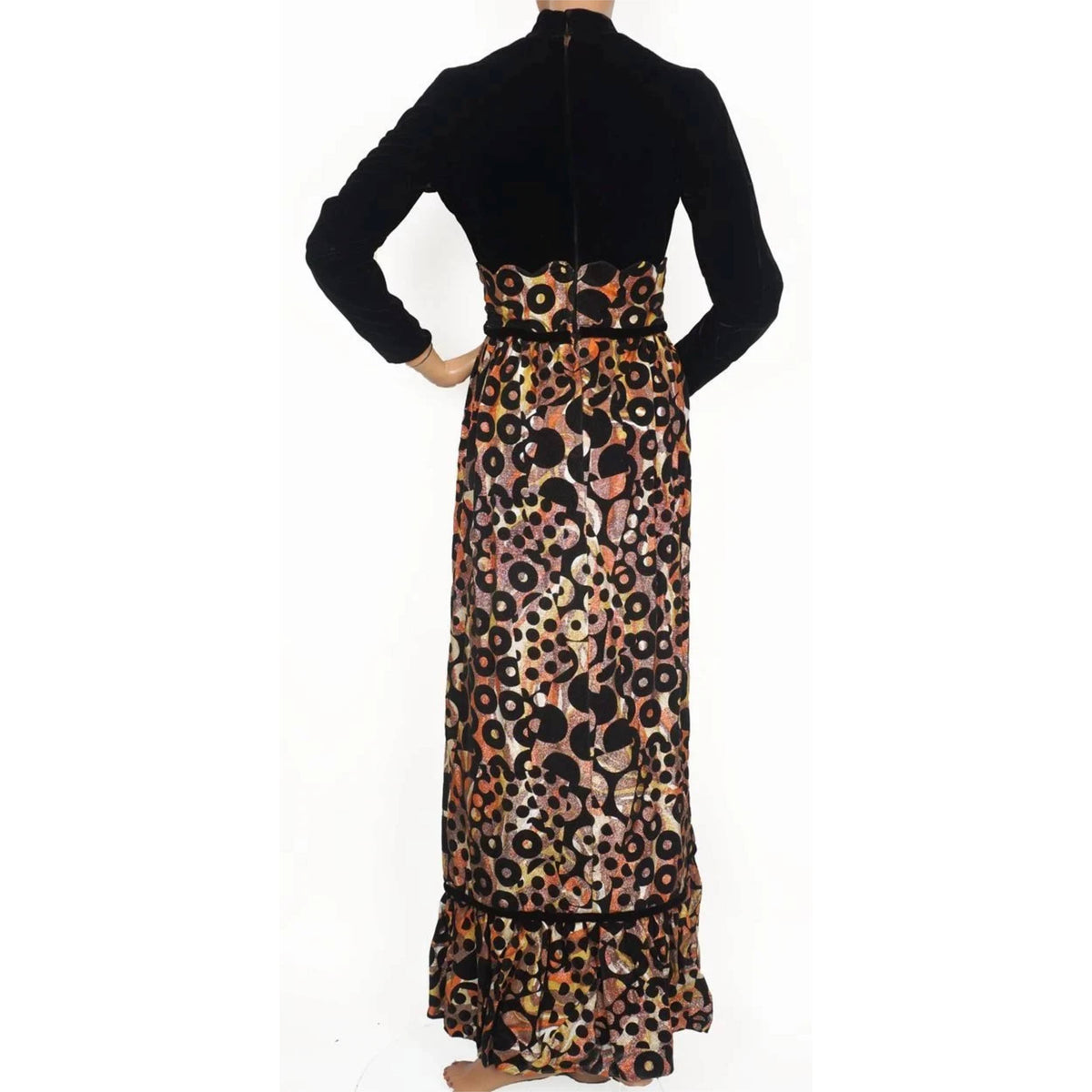 back view of Vintage 1960s Black Velvet and Brocade Lamé Dress - Junior Vogue -  New York