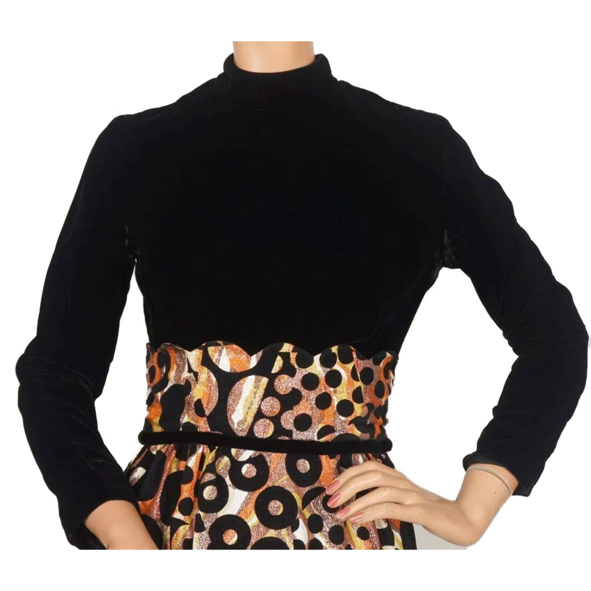 close-up of bodice of 60s formal dress