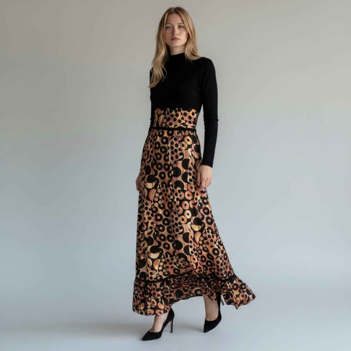 AI Model wearing 1960s formal gown