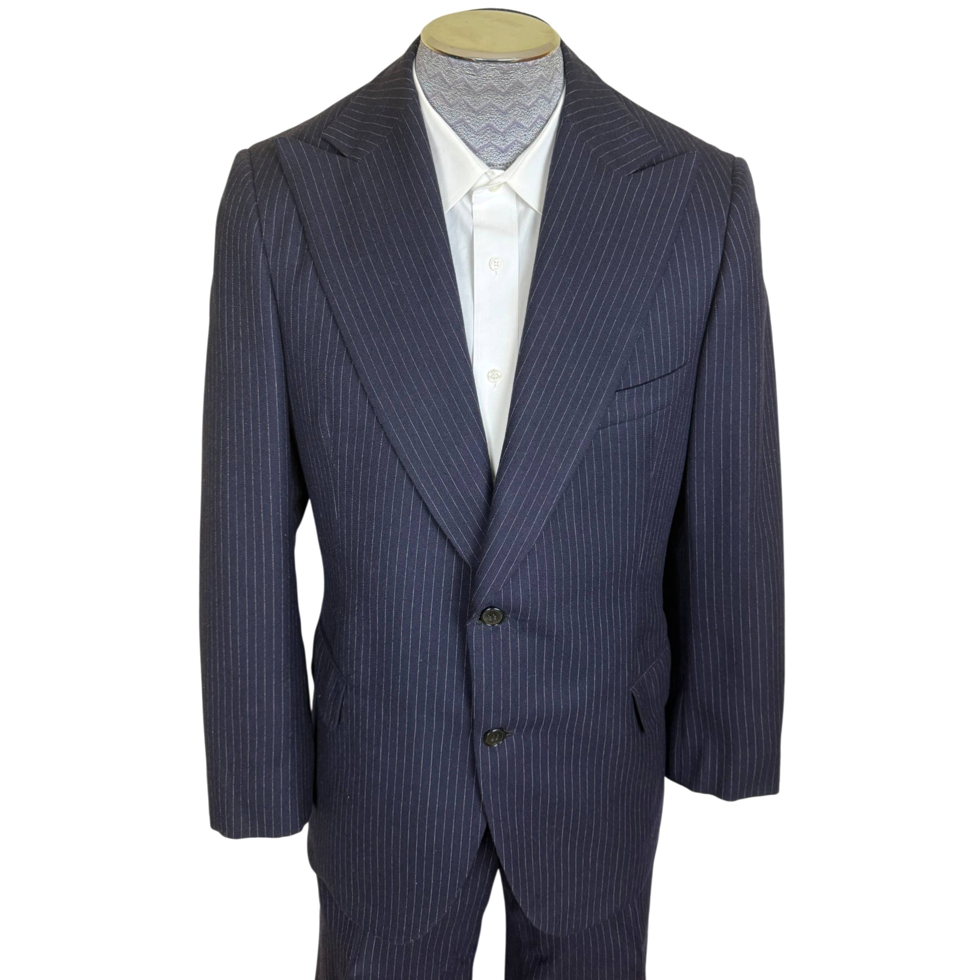 Kamel Shehata navy pinstripe jacket with wide peak lapels