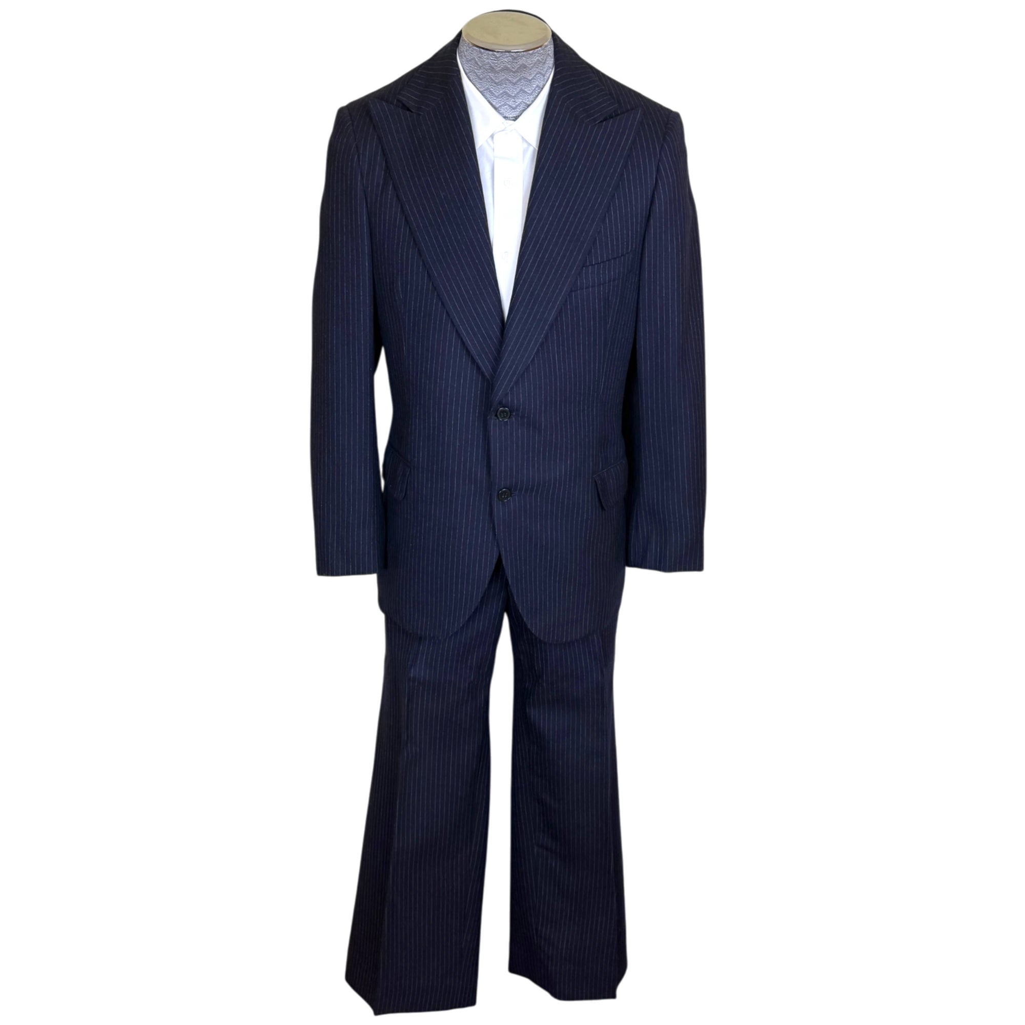 1970s Kamel Shehata navy pinstripe men's suit front view