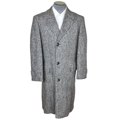 Vintage 1950s Mens Overcoat Salt Pepper Tweed Wool Coat M L