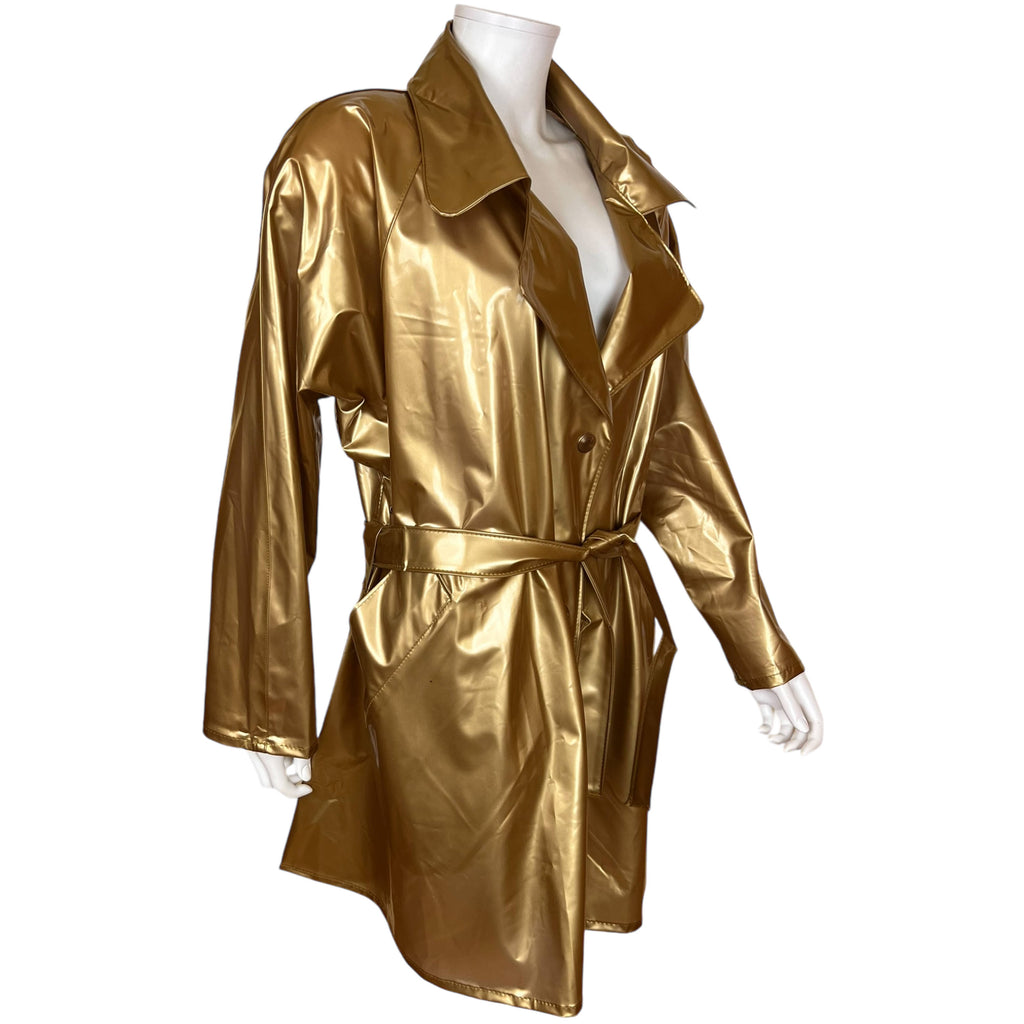 Vintage 1980s Kenn Sporn for Wippette Gold Vinyl Raincoat L