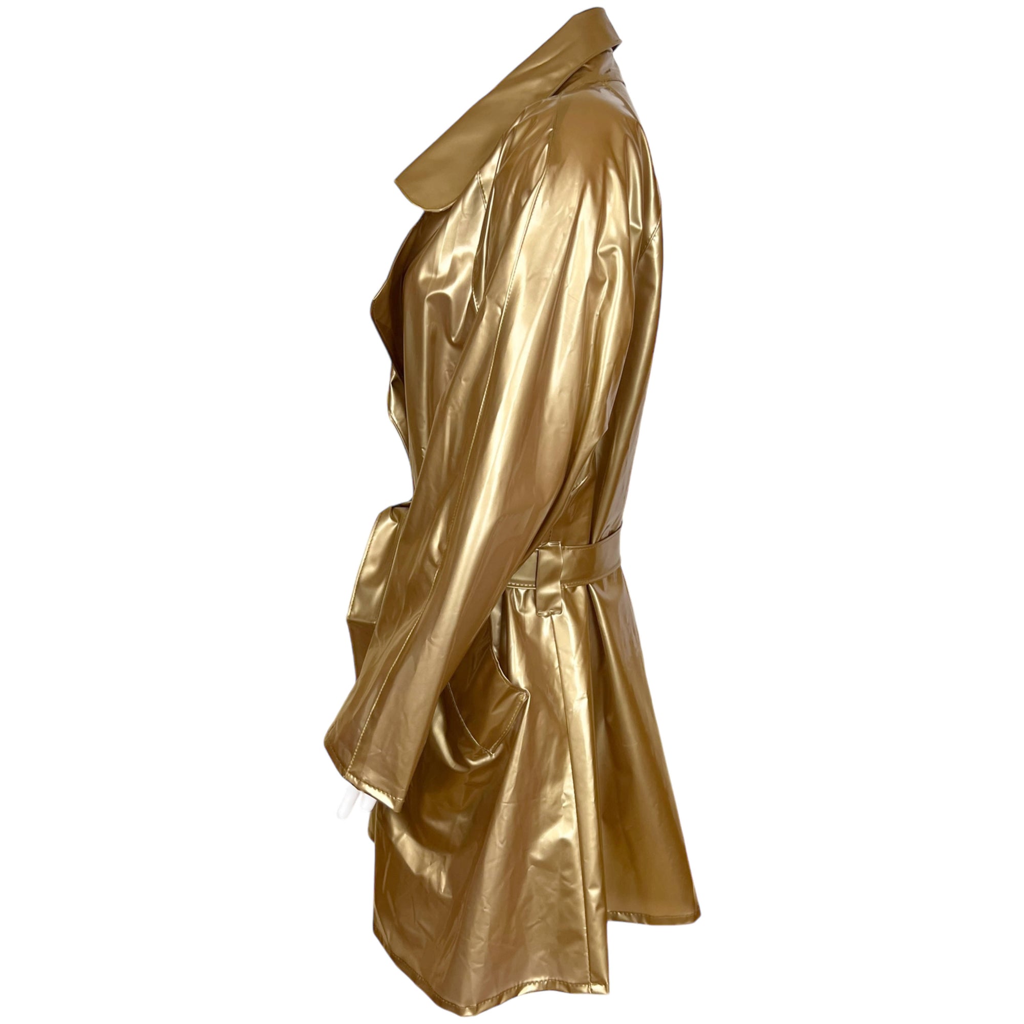 Vintage 1980s Kenn Sporn for Wippette Gold Vinyl Raincoat L