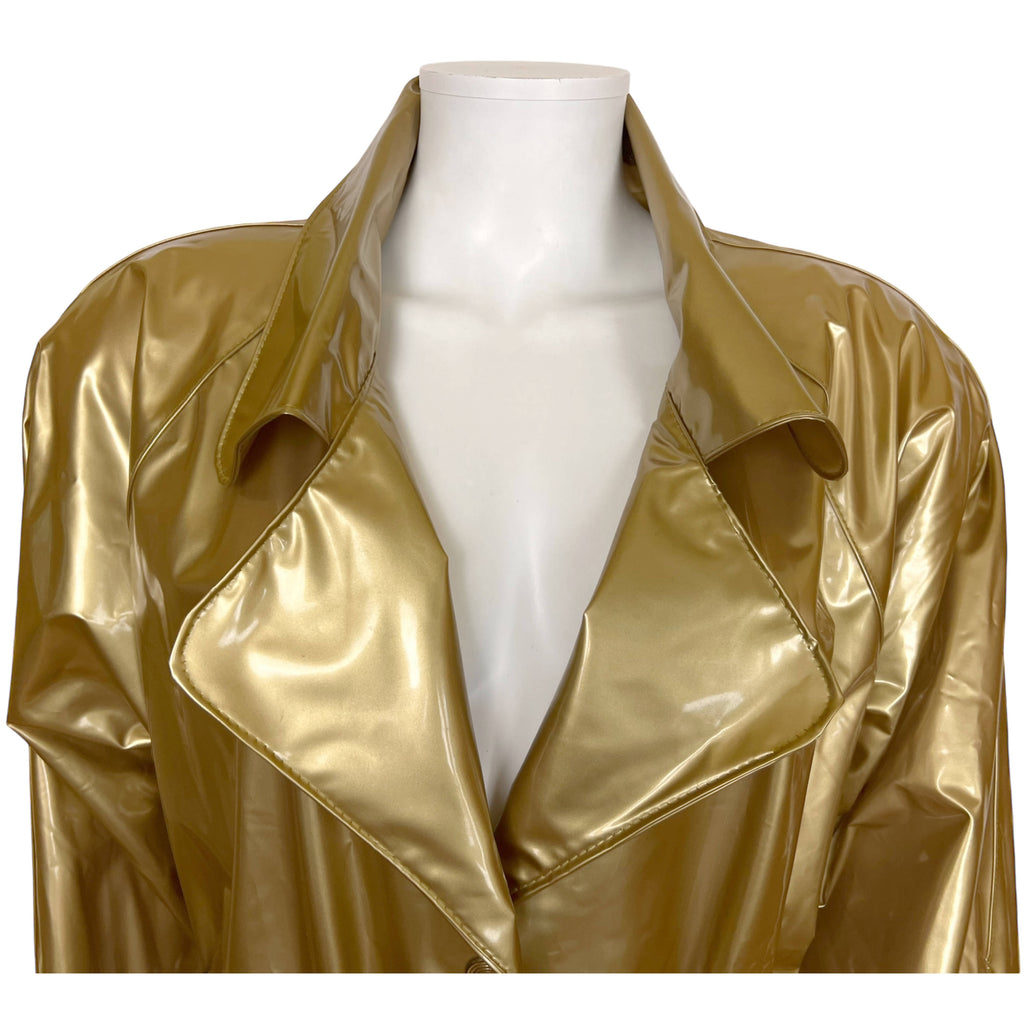 Vintage 1980s Kenn Sporn for Wippette Gold Vinyl Raincoat L