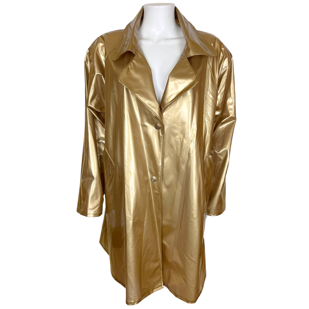 Vintage 1980s Kenn Sporn for Wippette Gold Vinyl Raincoat L