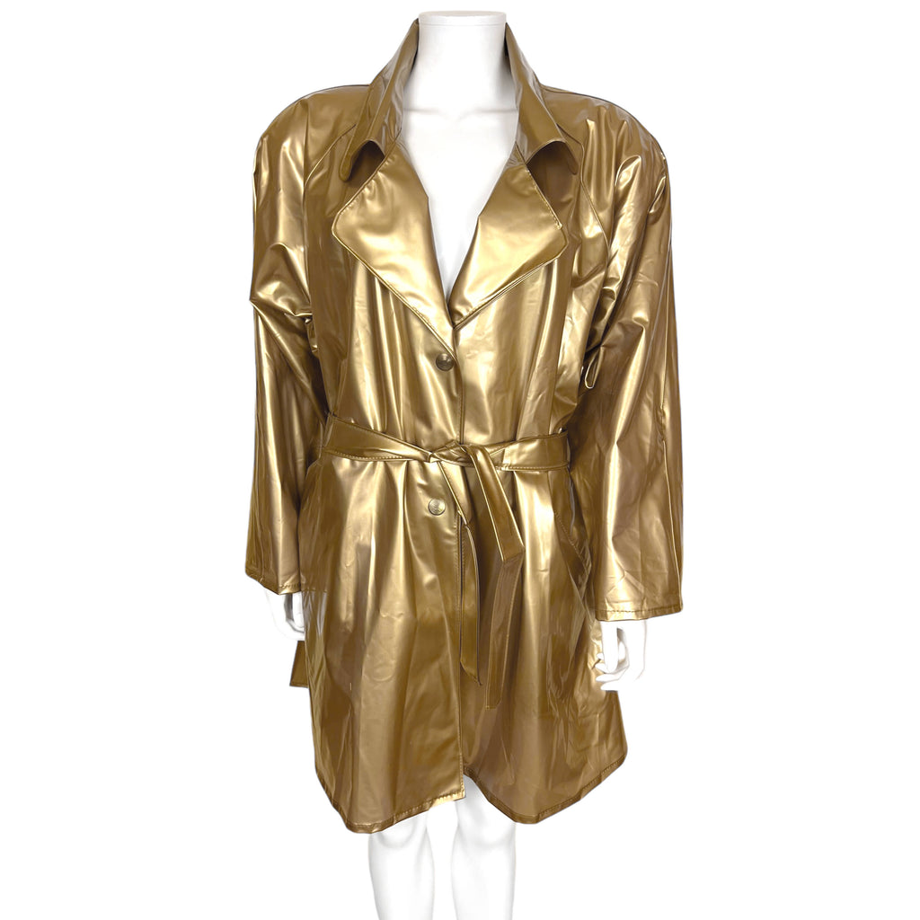Vintage 1980s Kenn Sporn for Wippette Gold Vinyl Raincoat L