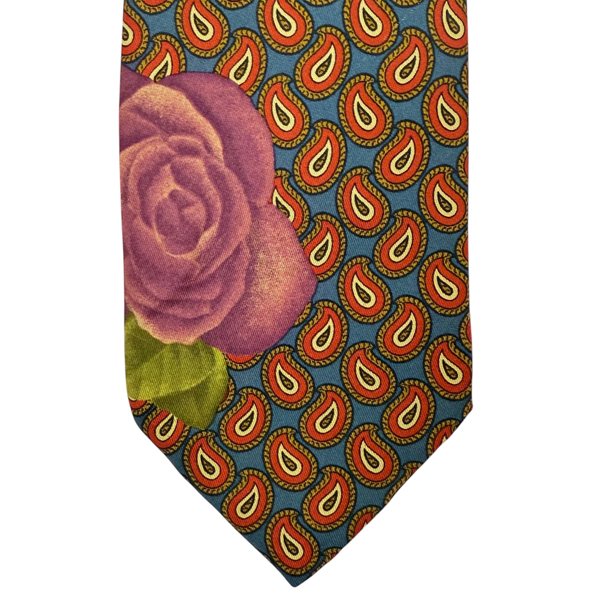 1990s Vintage Kenzo Tie Silk Necktie Roses & Paisley Pattern