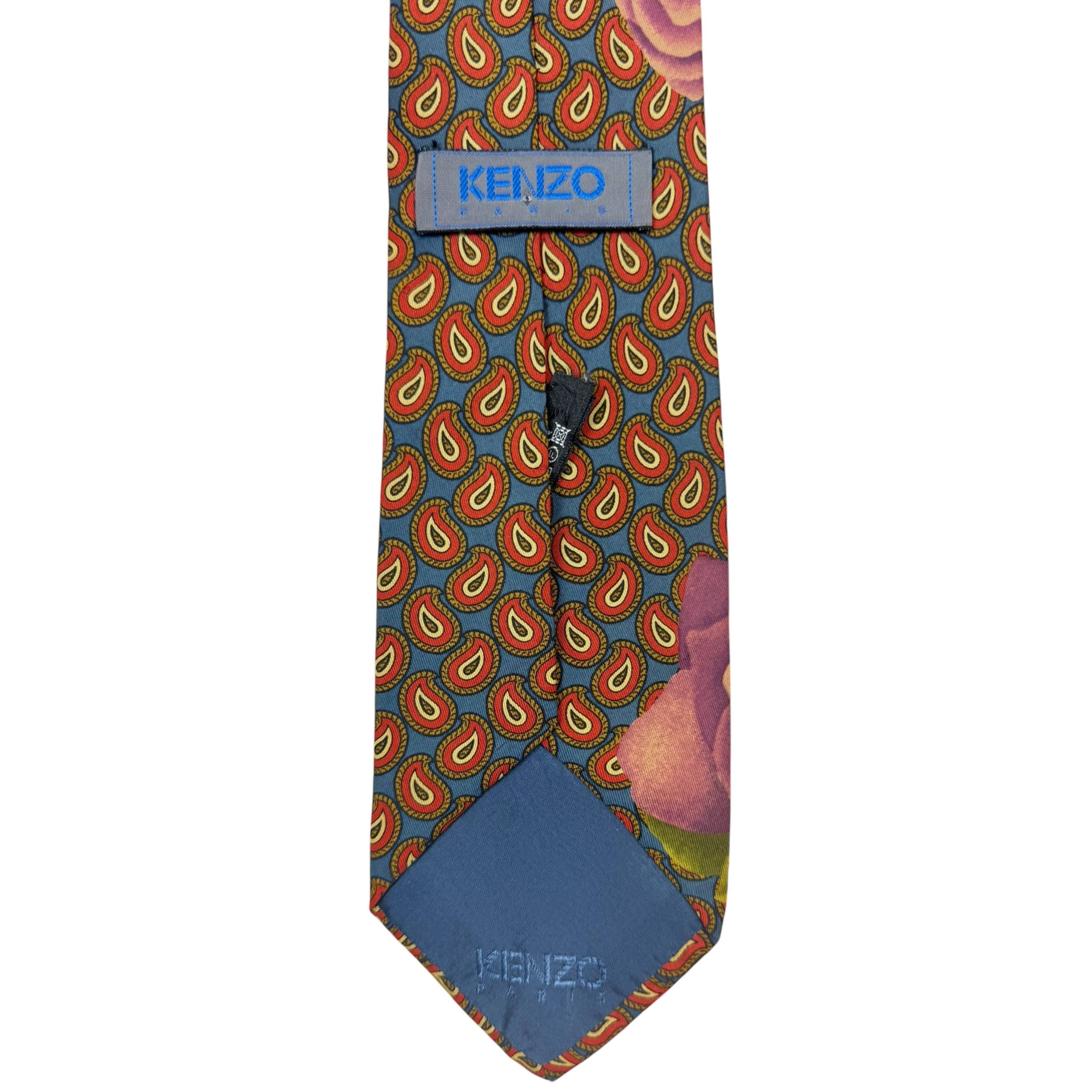 1990s Vintage Kenzo Tie Silk Necktie Roses & Paisley Pattern
