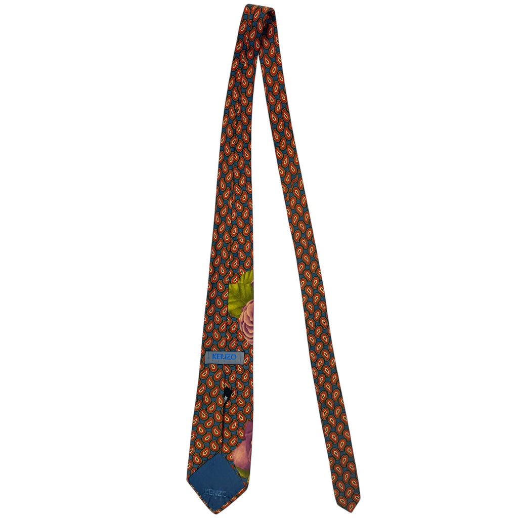 1990s Vintage Kenzo Tie Silk Necktie Roses & Paisley Pattern