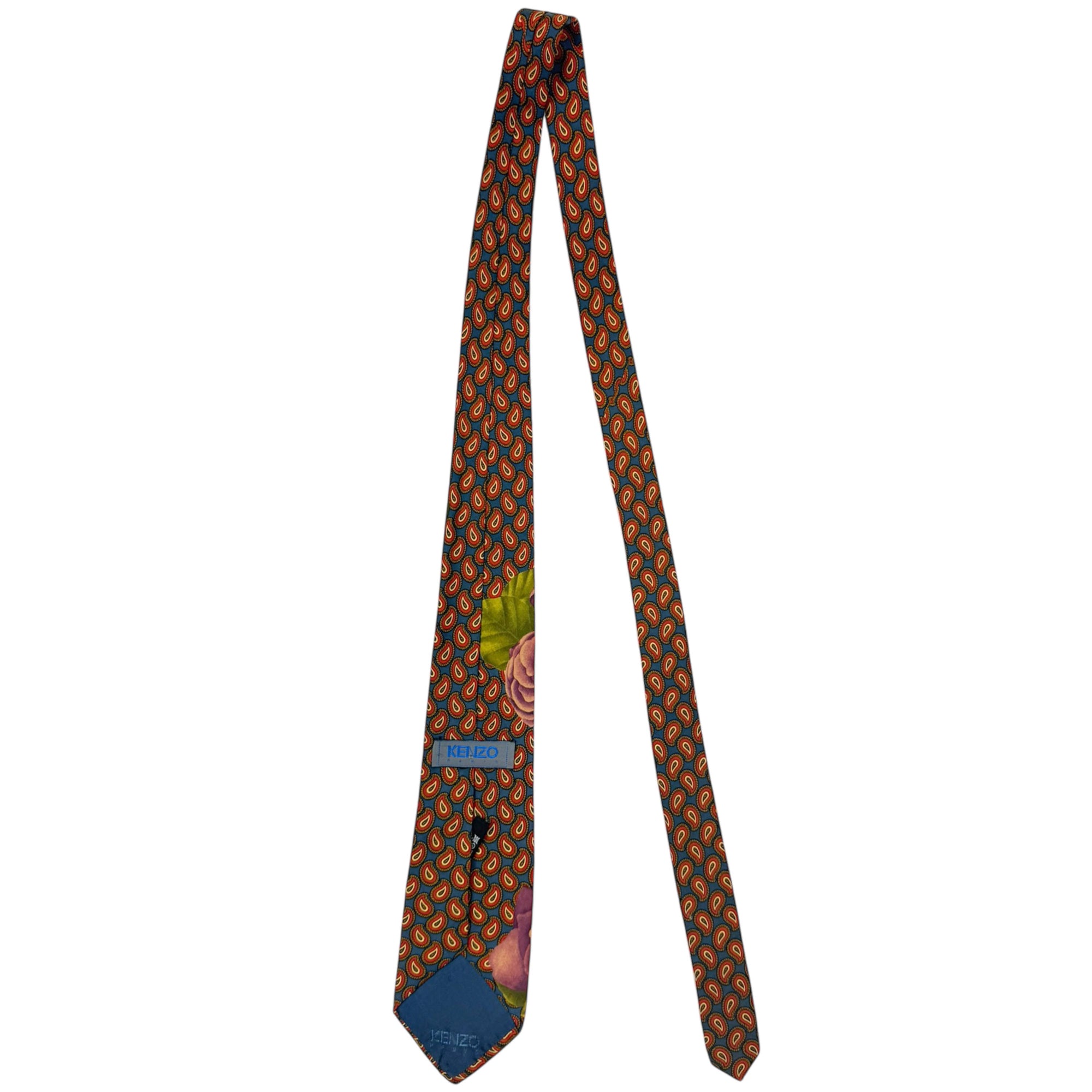1990s Vintage Kenzo Tie Silk Necktie Roses & Paisley Pattern
