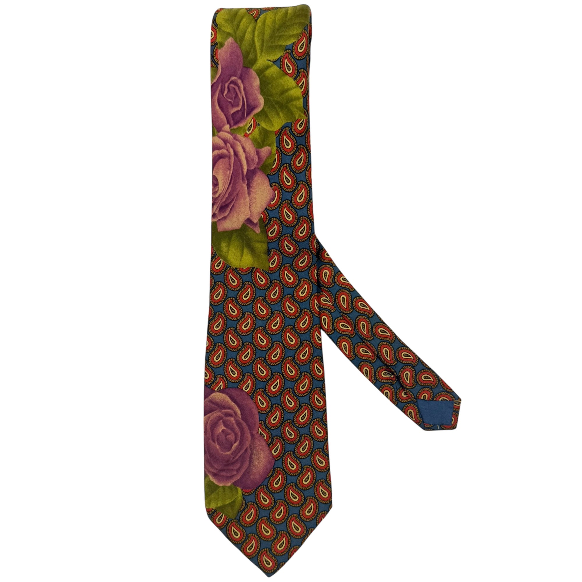 1990s Vintage Kenzo Tie Silk Necktie Roses & Paisley Pattern