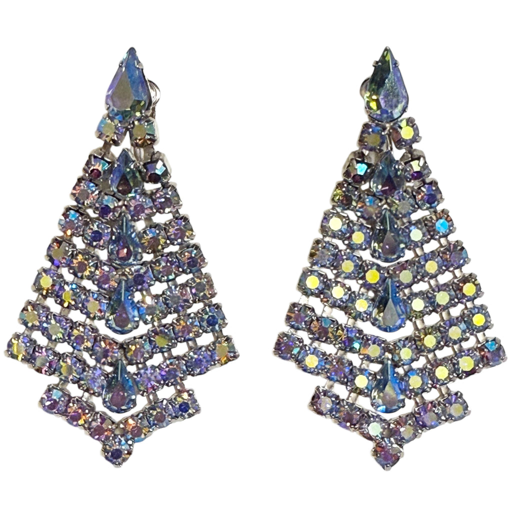 Vintage 1960s Rhinestone Earrings by Keyes Large Dangles 3”