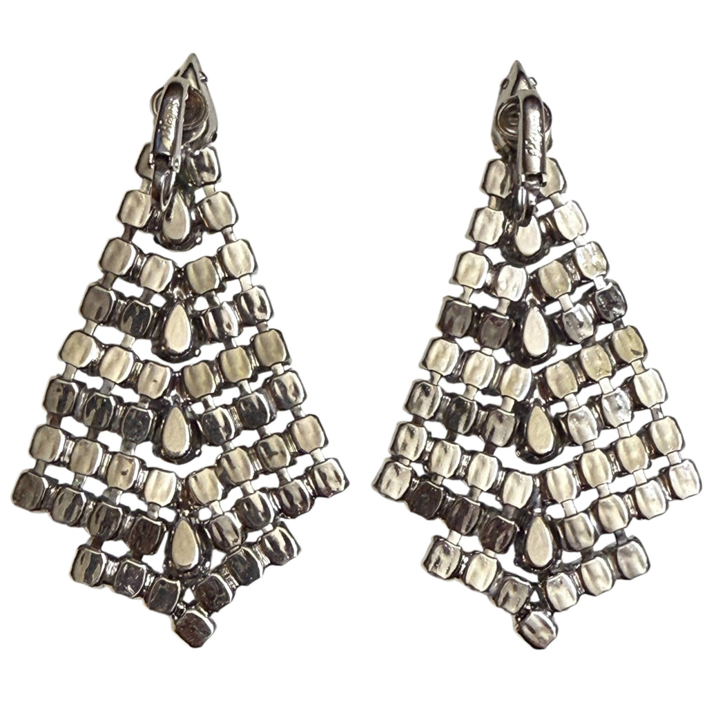 Vintage 1960s Rhinestone Earrings by Keyes Large Dangles 3”