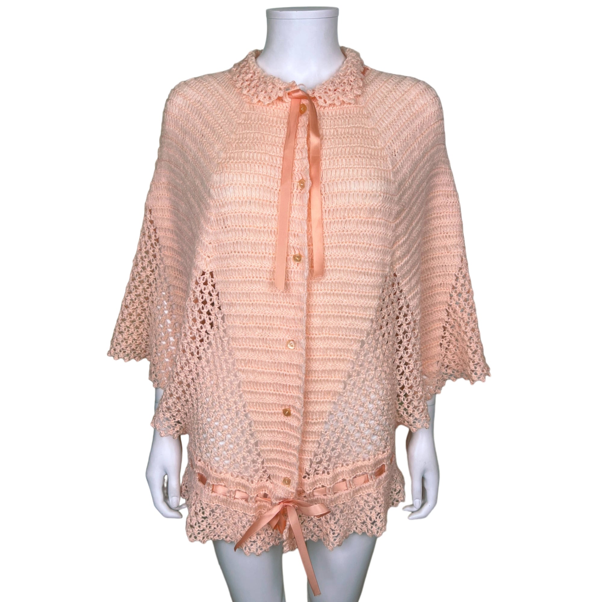 Vintage Bed Jacket Hand Knit Pink Wool 1920s 30s