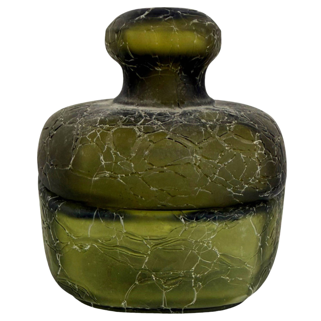 French Art Deco Green Craquelé Glass Vanity Jar by Marcel Franck