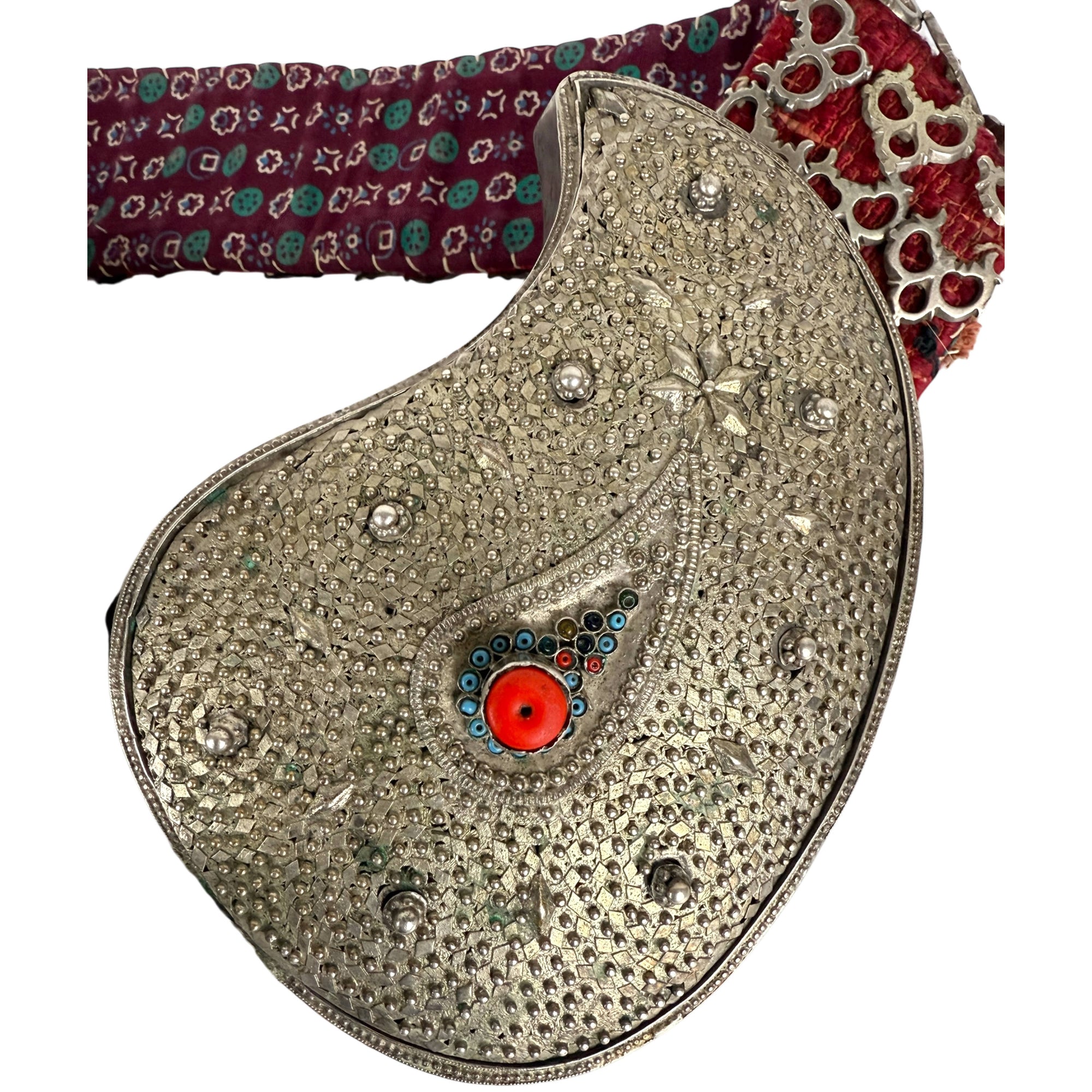 Antique Kurdish Belt with Silver Boteh Buckle Tribal Jewelry