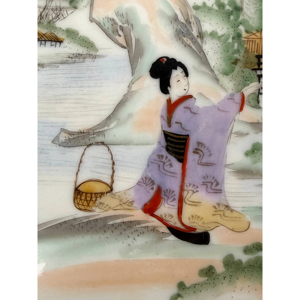 Detail of Meiji Kutani bijin figure in kimono