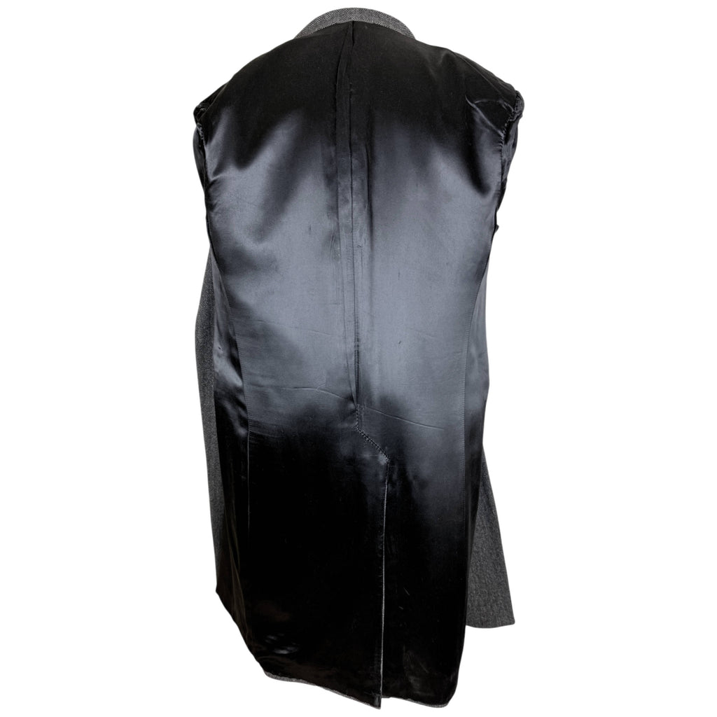 Interior back view of Cardinal men's overcoat showing smooth black acetate lining