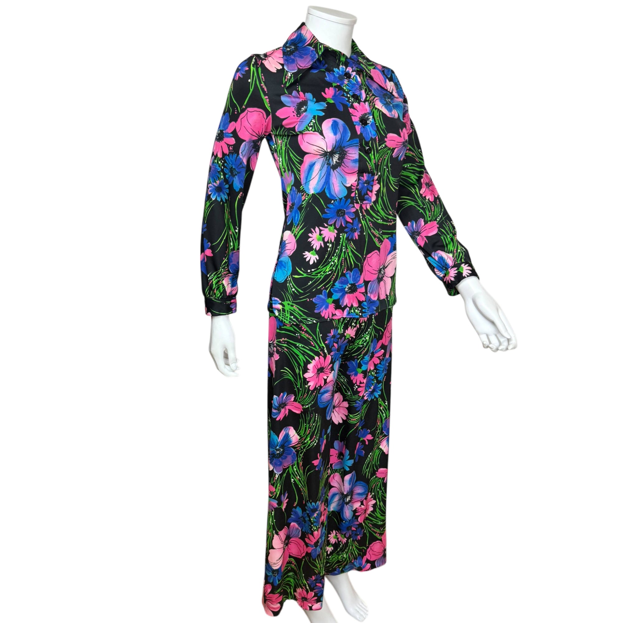 Vintage 1970s Hostess Pyjamas Floral Pattern Pajamas Size S