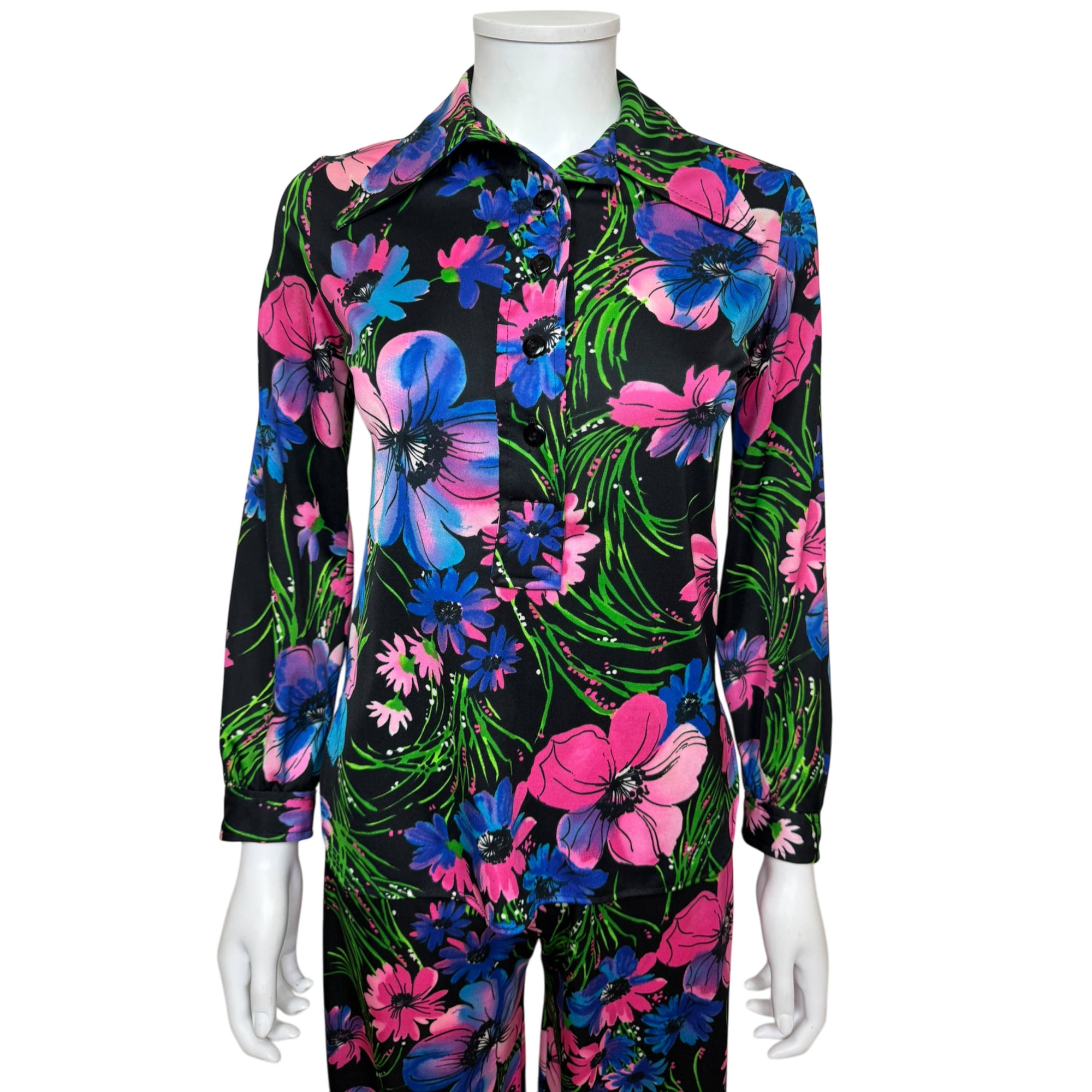 Vintage 1970s Hostess Pyjamas Floral Pattern Pajamas Size S