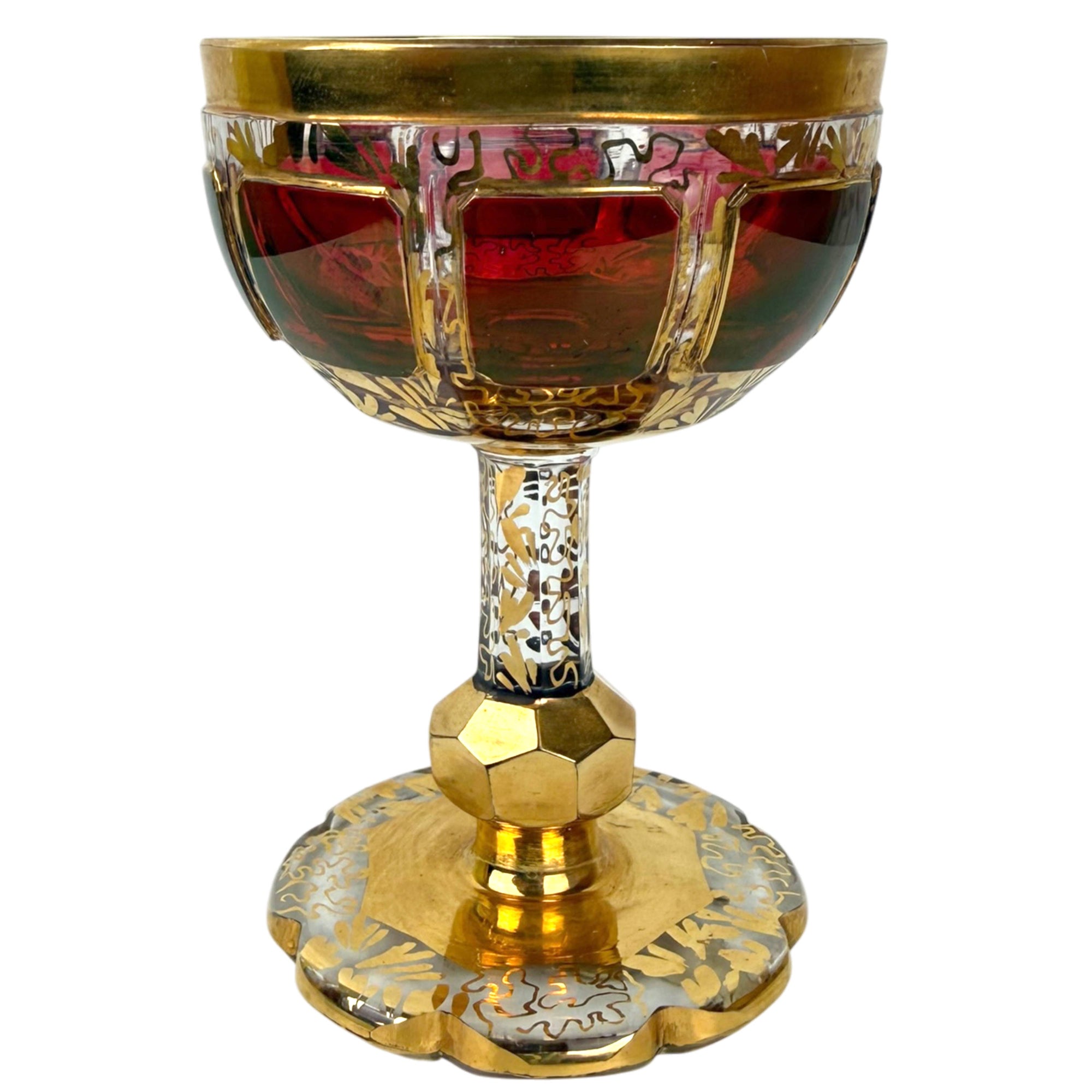 Vintage LPW Famosa Vienna Austria Ruby & Gold Gilt Goblet Austrian Art Glass