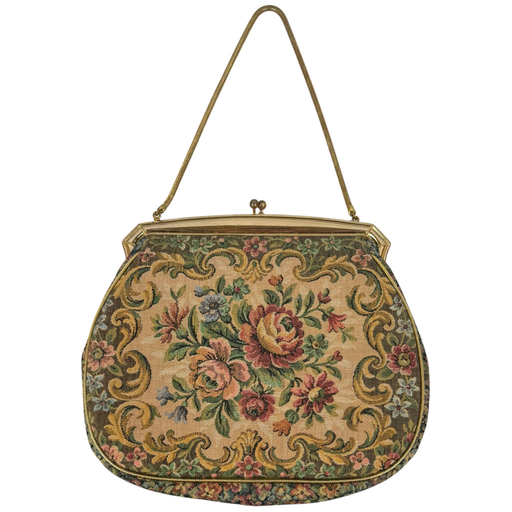 1950s Vintage Tapestry Handbag La Marquise Floral Purse