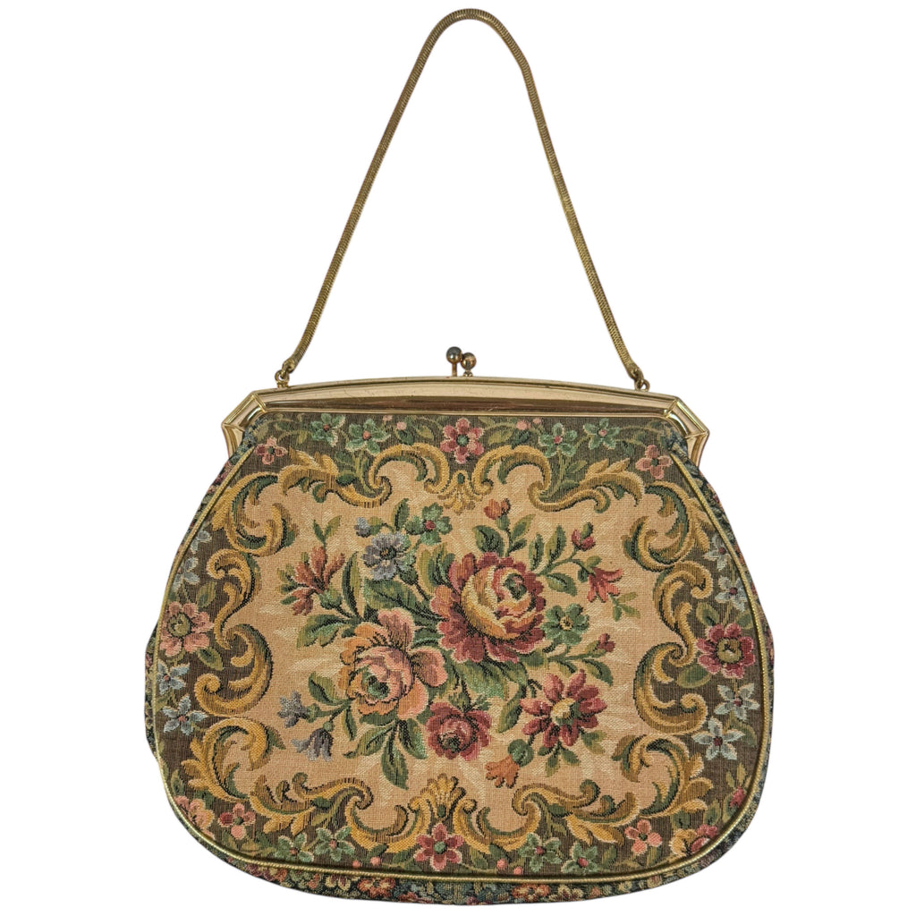 1950s Vintage Tapestry Handbag La Marquise Floral Purse