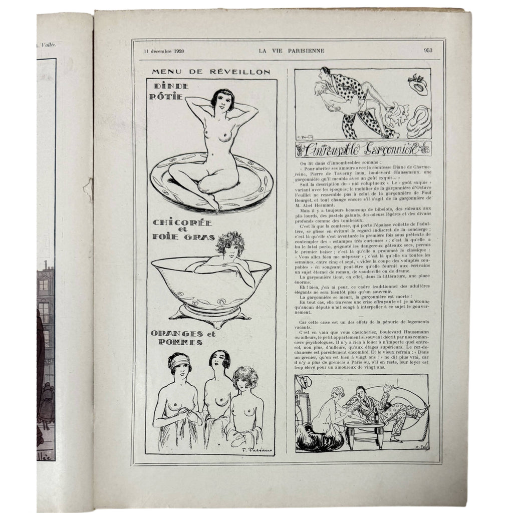La Vie Parisienne Magazine 11 December 1920 Léo Fontan Christmas Cover & Maurice Millière Centre Spread
