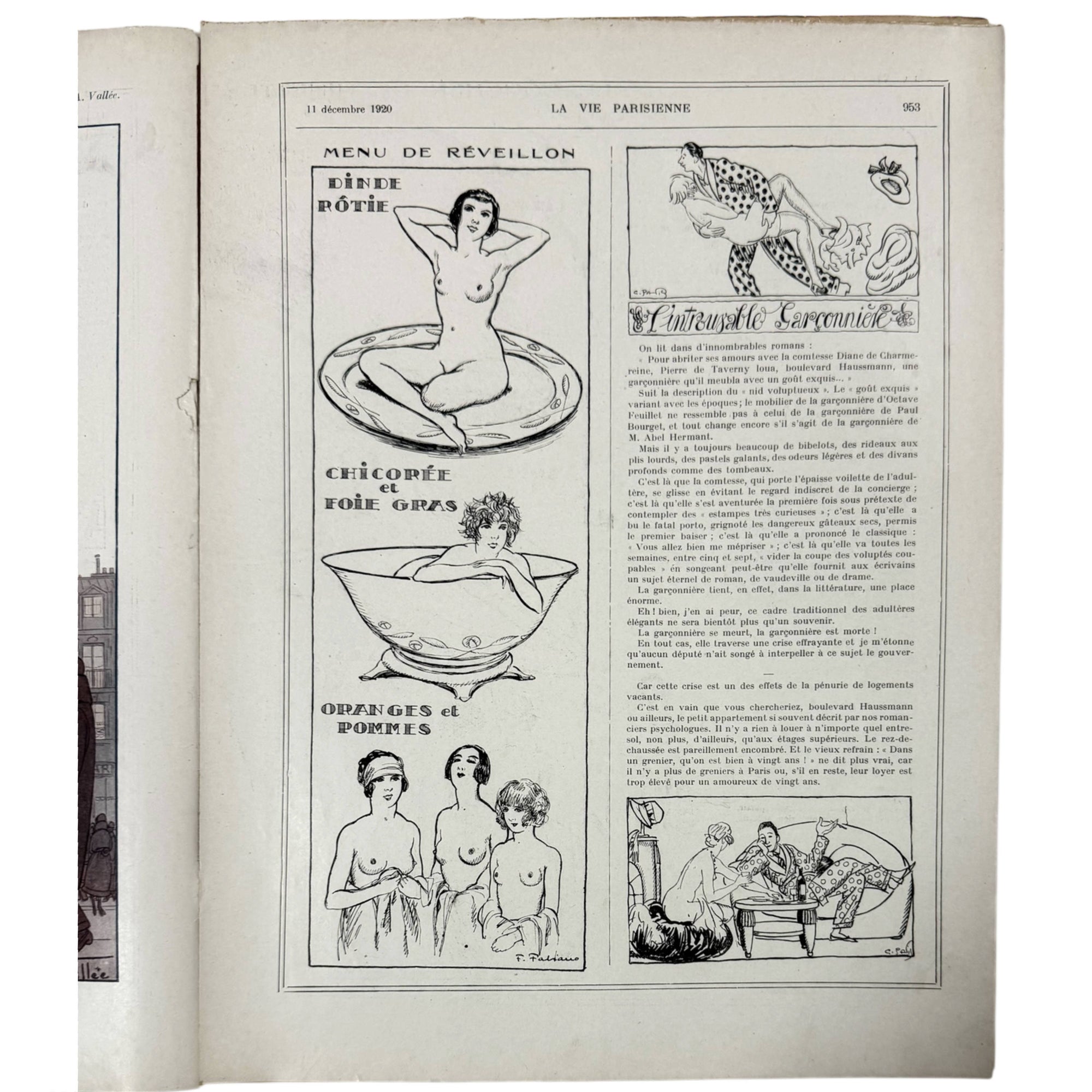 La Vie Parisienne Magazine 11 December 1920 Léo Fontan Christmas Cover & Maurice Millière Centre Spread