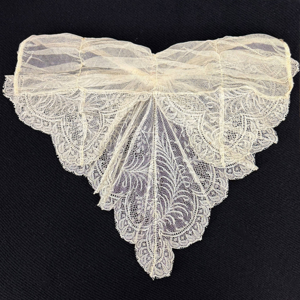 Edwardian Lace Jabot Machine Valenciennes Net Lace w Pink Rosette