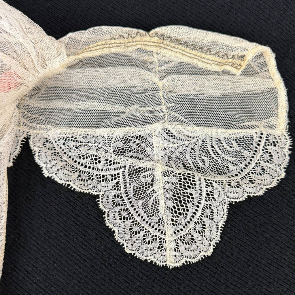 Edwardian Lace Jabot Machine Valenciennes Net Lace w Pink Rosette