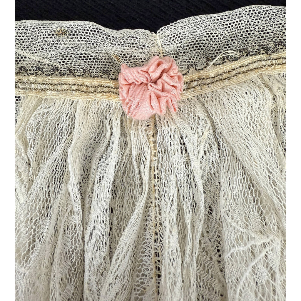Edwardian Lace Jabot Machine Valenciennes Net Lace w Pink Rosette