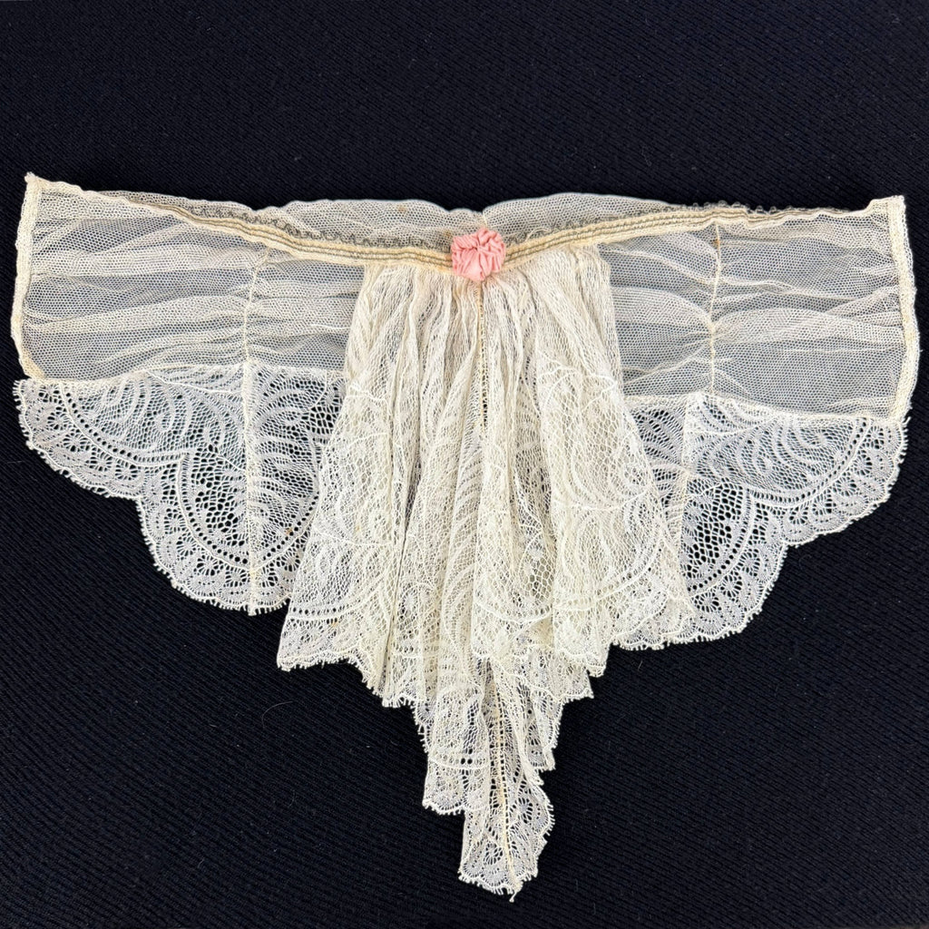 Edwardian Lace Jabot Machine Valenciennes Net Lace w Pink Rosette