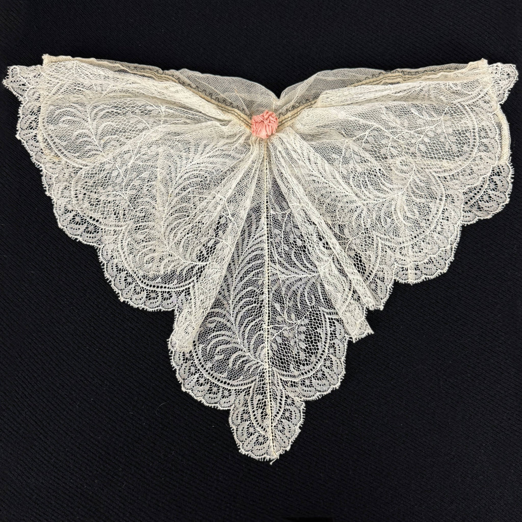Edwardian Lace Jabot Machine Valenciennes Net Lace w Pink Rosette