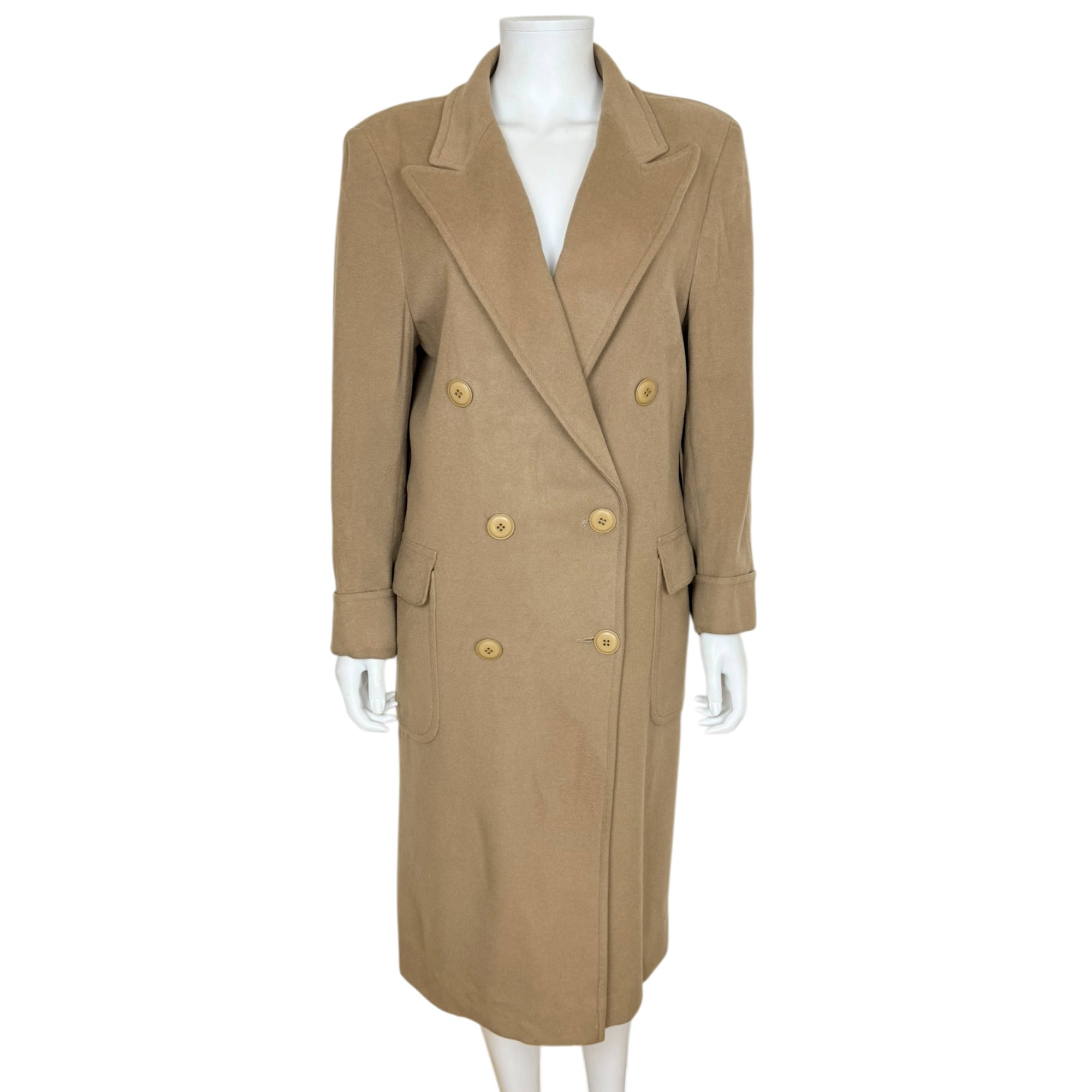 Vintage 100% Cashmere Overcoat Double-Breasted Camel Coat Ladies Size M