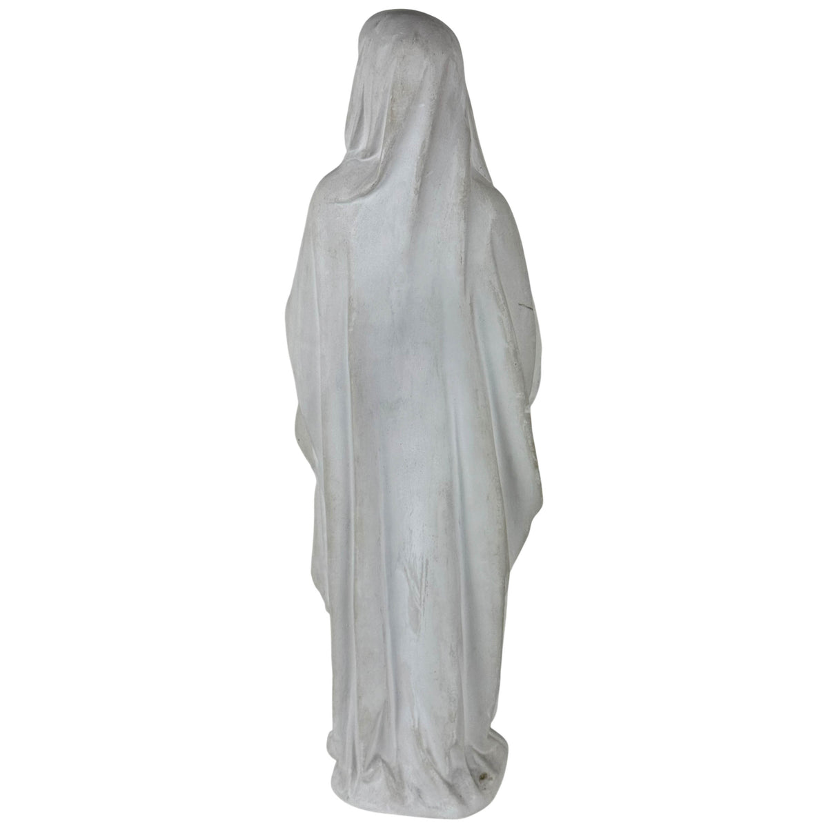 Vintage hollow plaster Virgin Mary statue back view