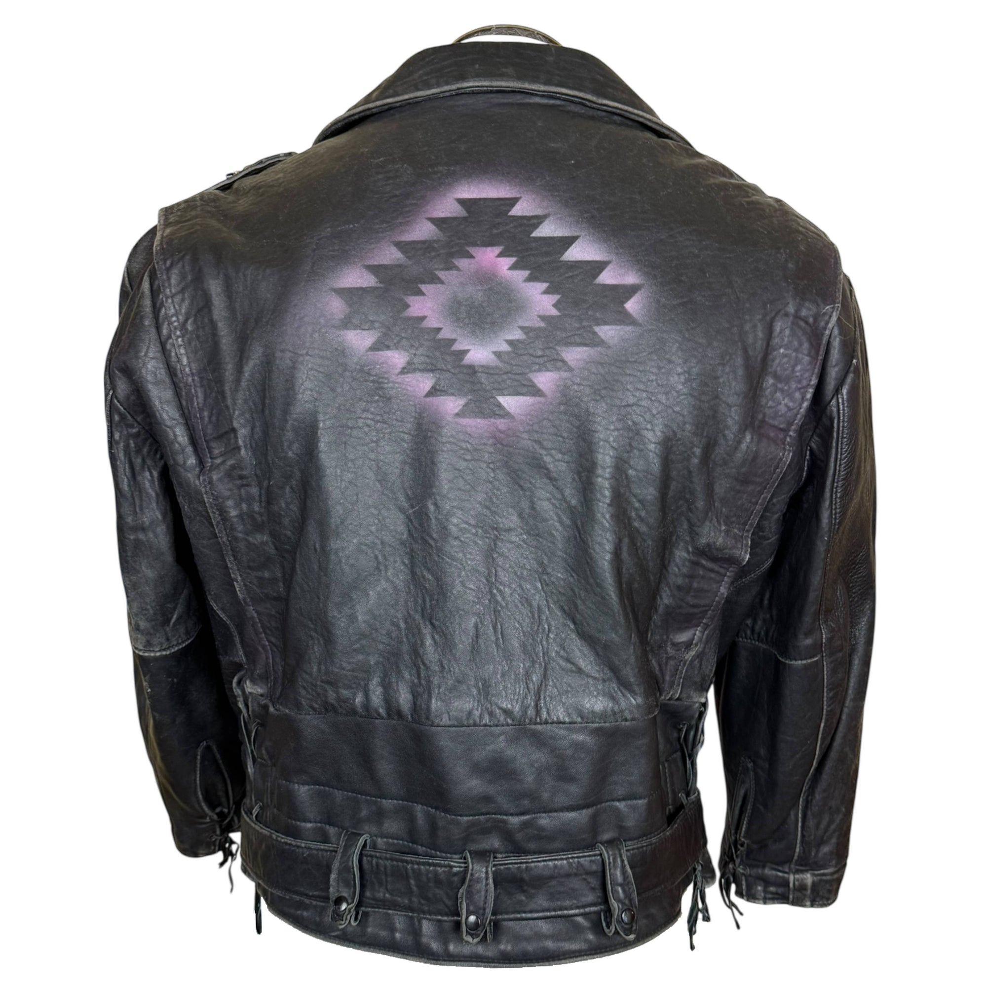 Back of Vintage 1980s Leather Jacket Native American Inspired