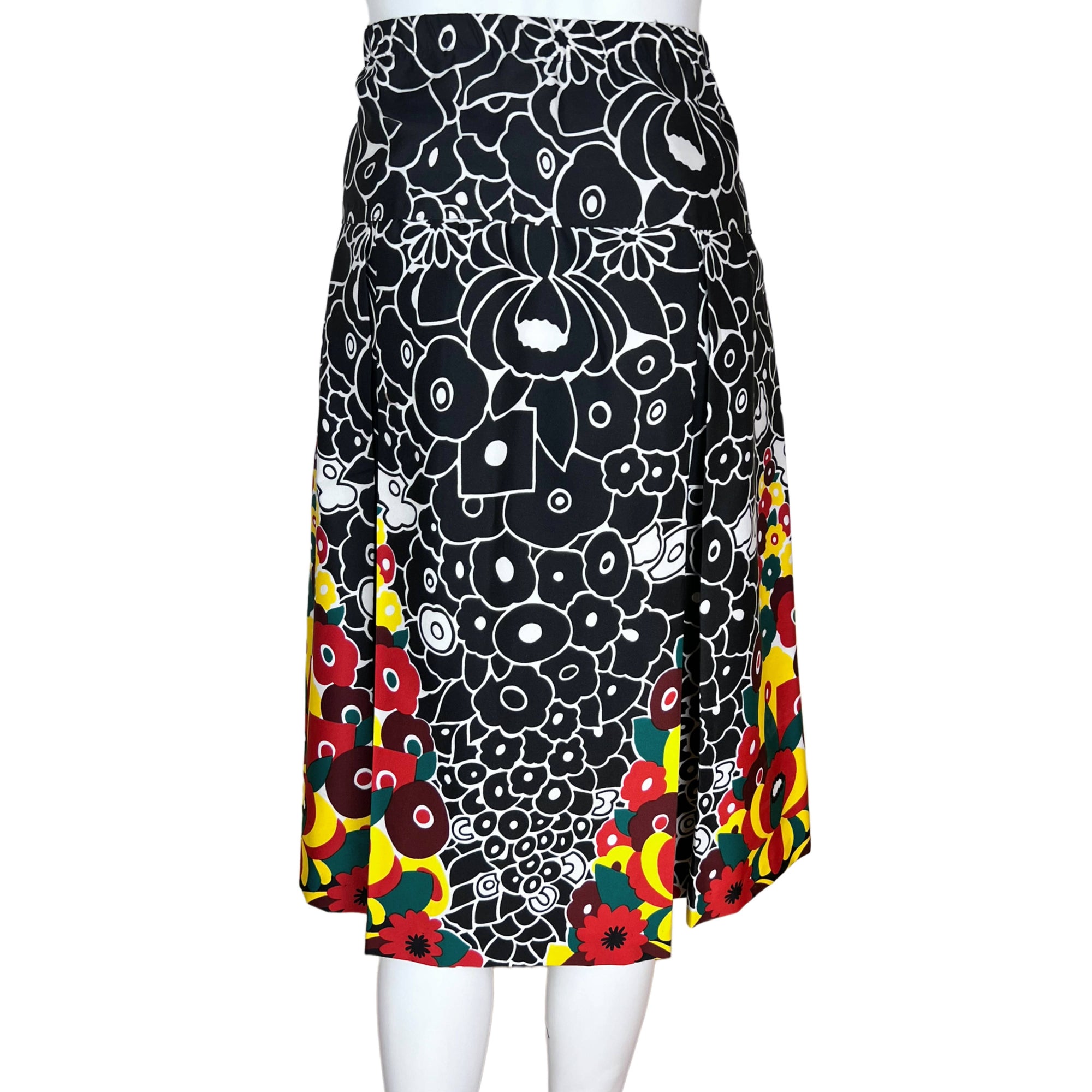 1970s Vintage Lanvin Skirt Optic Floral Polyester Sz 12 L