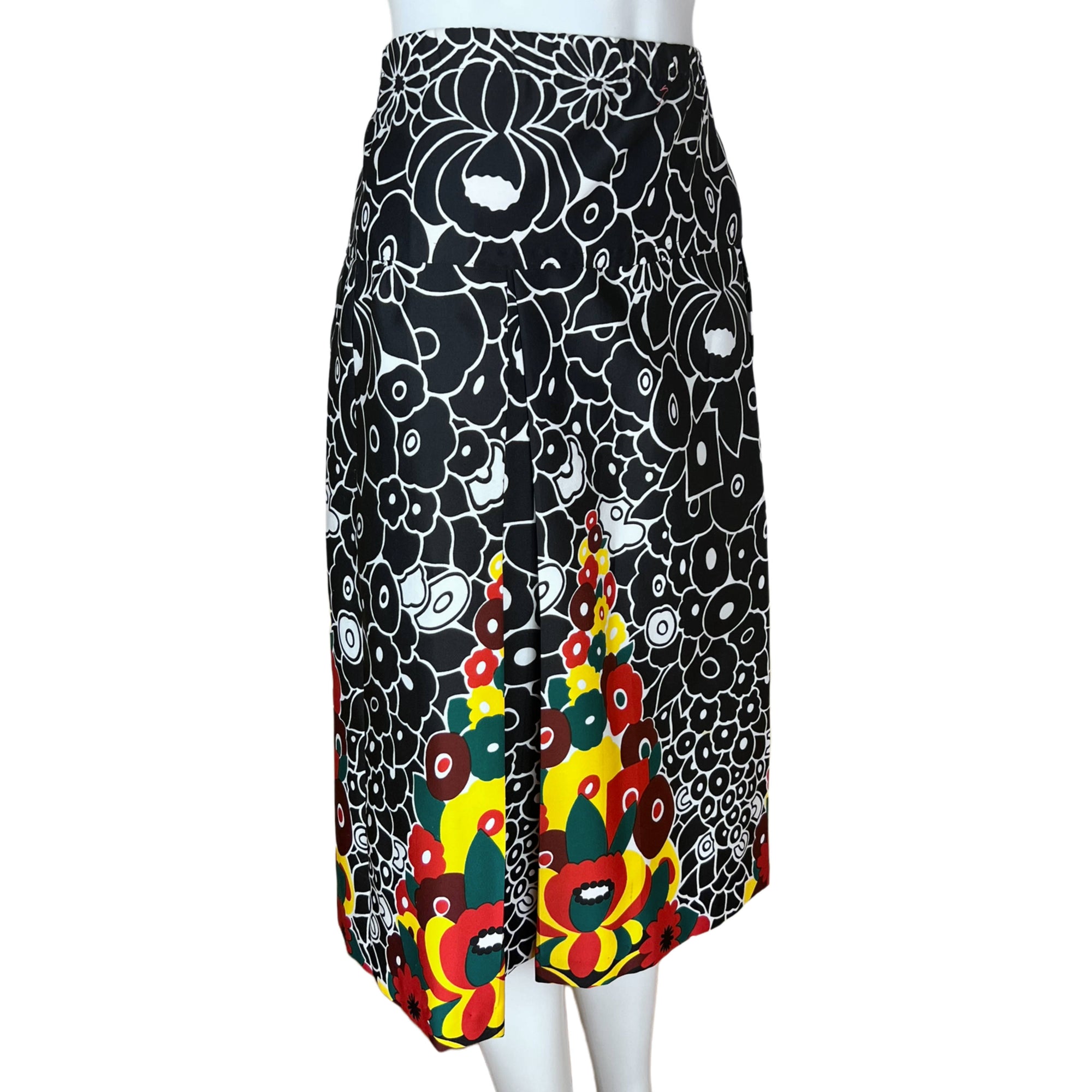 1970s Vintage Lanvin Skirt Optic Floral Polyester Sz 12 L