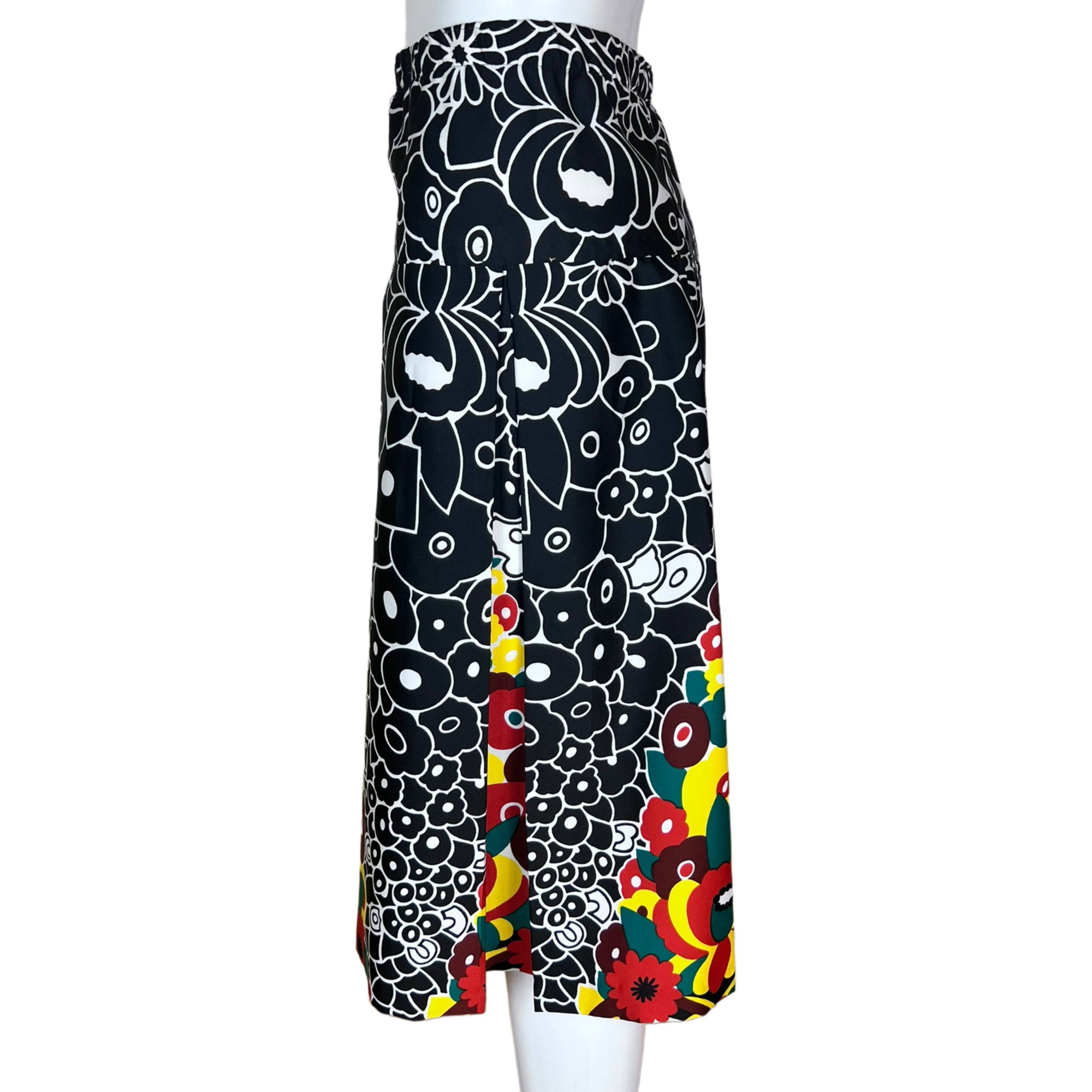 1970s Vintage Lanvin Skirt Optic Floral Polyester Sz 12 L