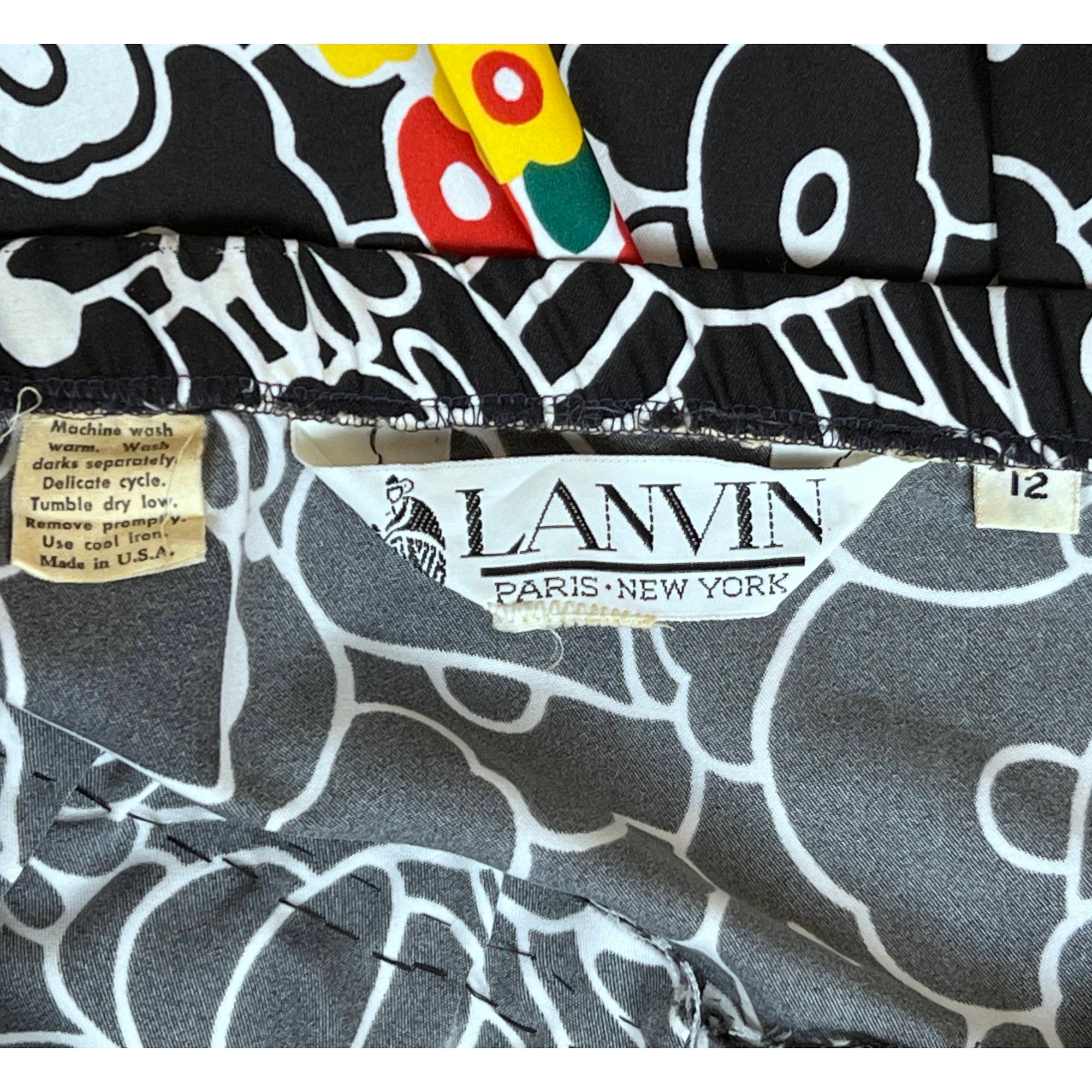 1970s Vintage Lanvin Skirt Optic Floral Polyester Sz 12 L