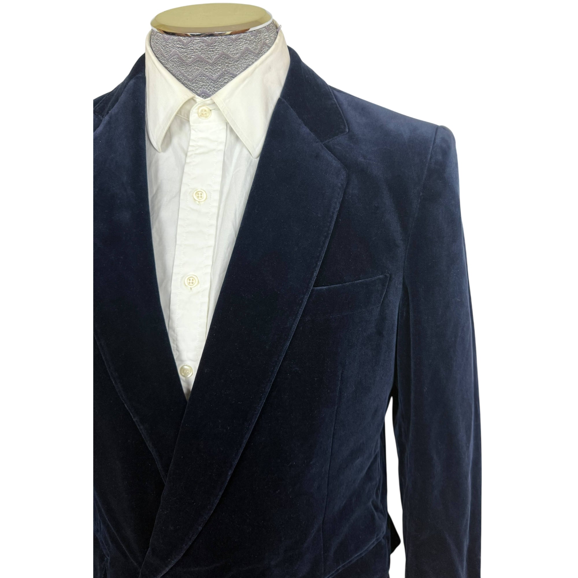 1970s Vintage Lanvin Paris Jacket Blue Velvet Blazer Size M